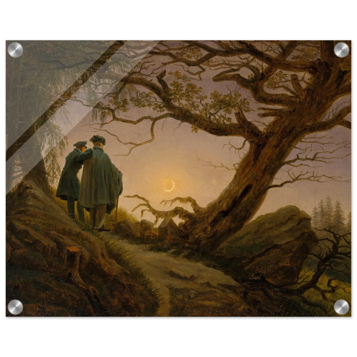 Two Men Contemplating the Moon by Caspar David Friedrich | Romantic Landscape Wall Art Print - Acrylic Print - 40x50 cm / 16x20″ -