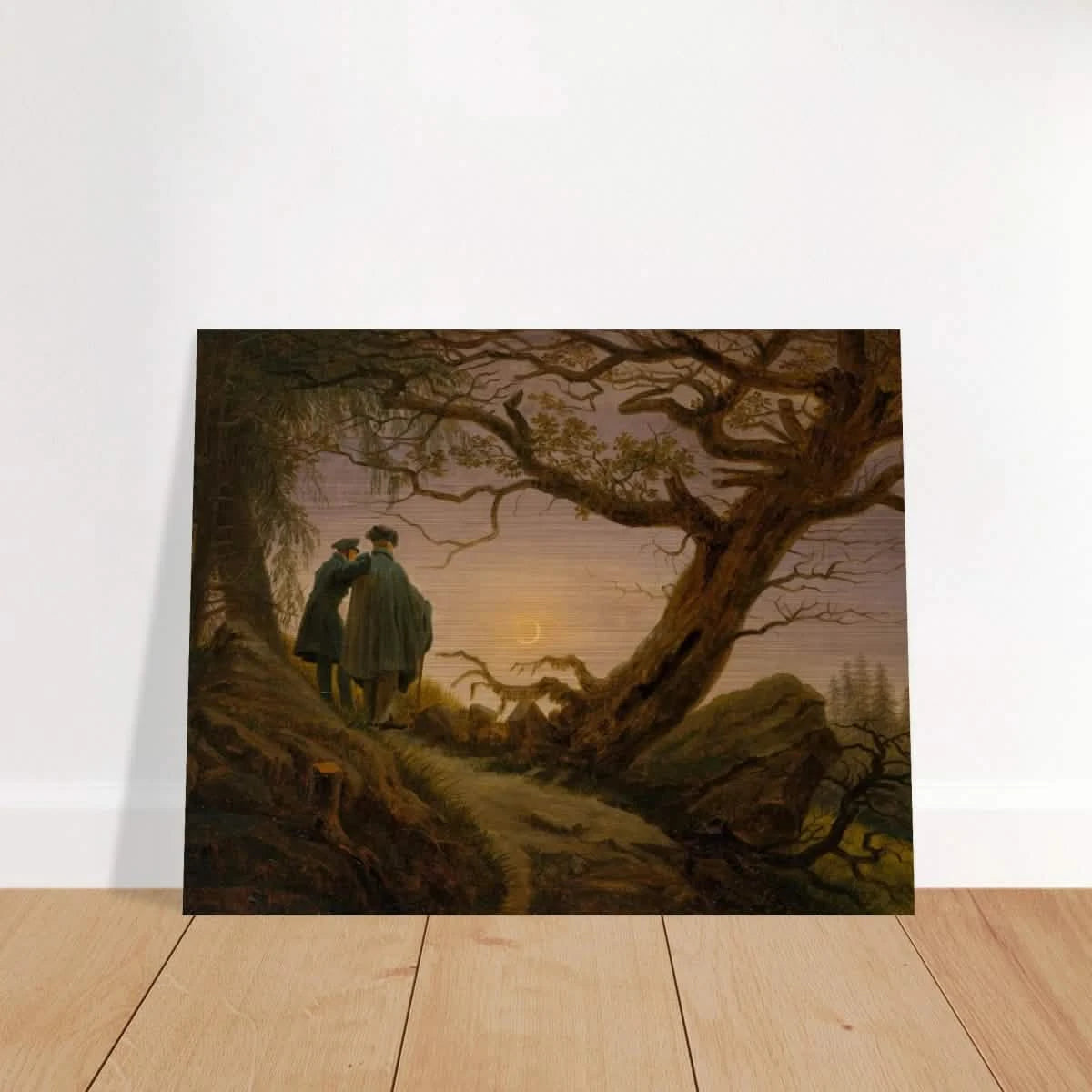 Two Men Contemplating the Moon by Caspar David Friedrich | Romantic Landscape Wall Art Print - Brushed Aluminum Print - 40x50 cm / 16x20″ -