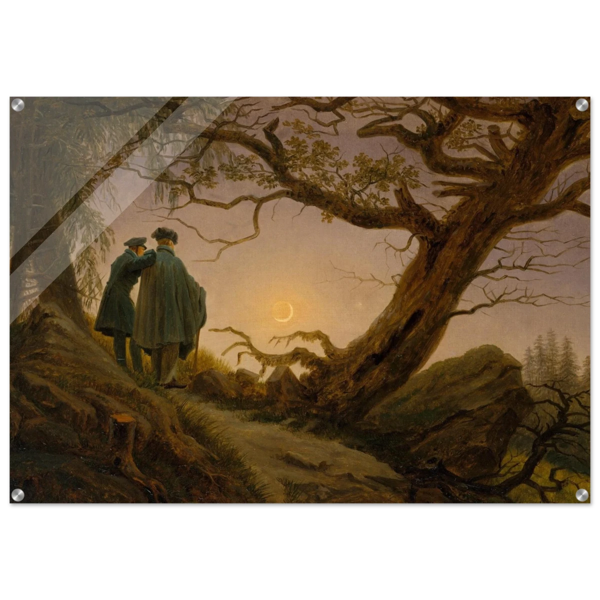 Two Men Contemplating the Moon by Caspar David Friedrich | Romantic Landscape Wall Art Print - Acrylic Print - 70x100 cm / 28x40″ -