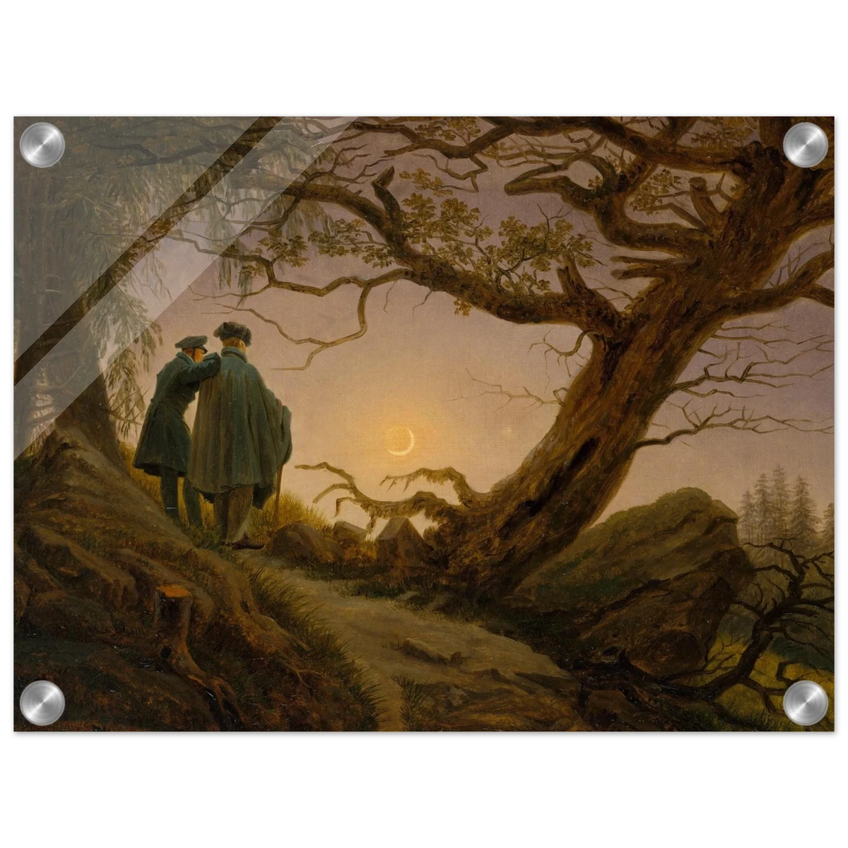 Two Men Contemplating the Moon by Caspar David Friedrich | Romantic Landscape Wall Art Print - Acrylic Print - 30x40 cm / 12x16″ -