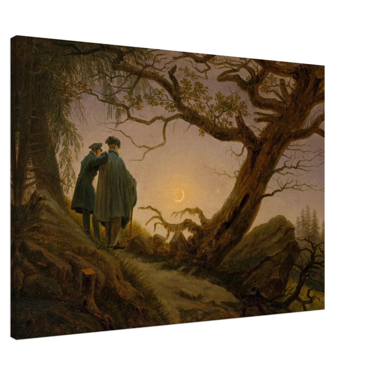 Two Men Contemplating the Moon by Caspar David Friedrich | Romantic Landscape Wall Art Print - Canvas - 70x100 cm / 28x40″ -