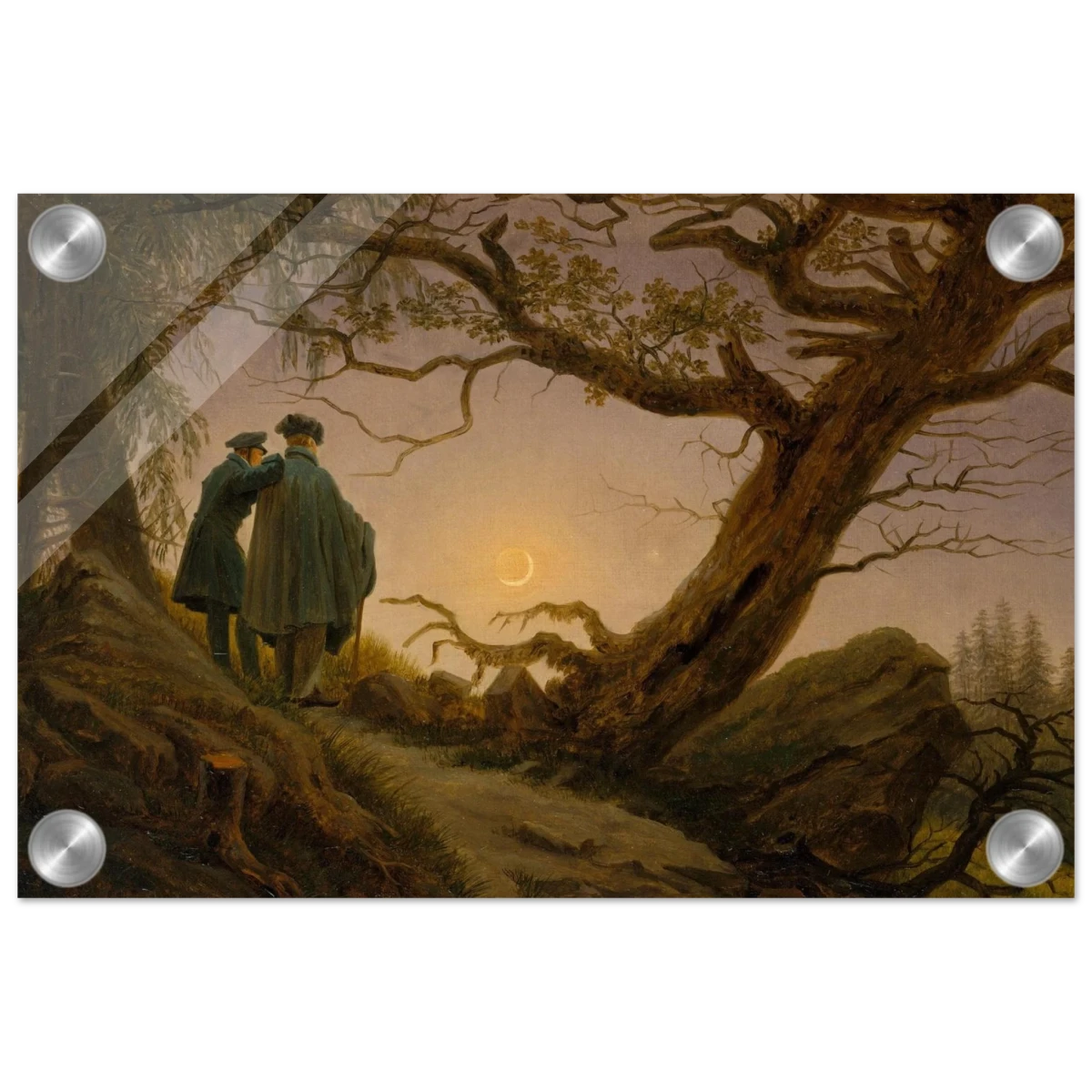 Two Men Contemplating the Moon by Caspar David Friedrich | Romantic Landscape Wall Art Print - Acrylic Print - 20x30 cm / 8x12″ -