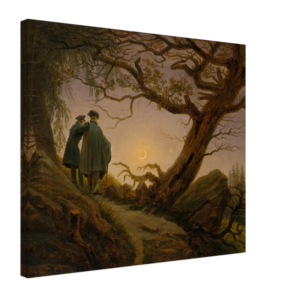 Two Men Contemplating the Moon by Caspar David Friedrich | Romantic Landscape Wall Art Print - Canvas - 50x60 cm / 20x24″ -