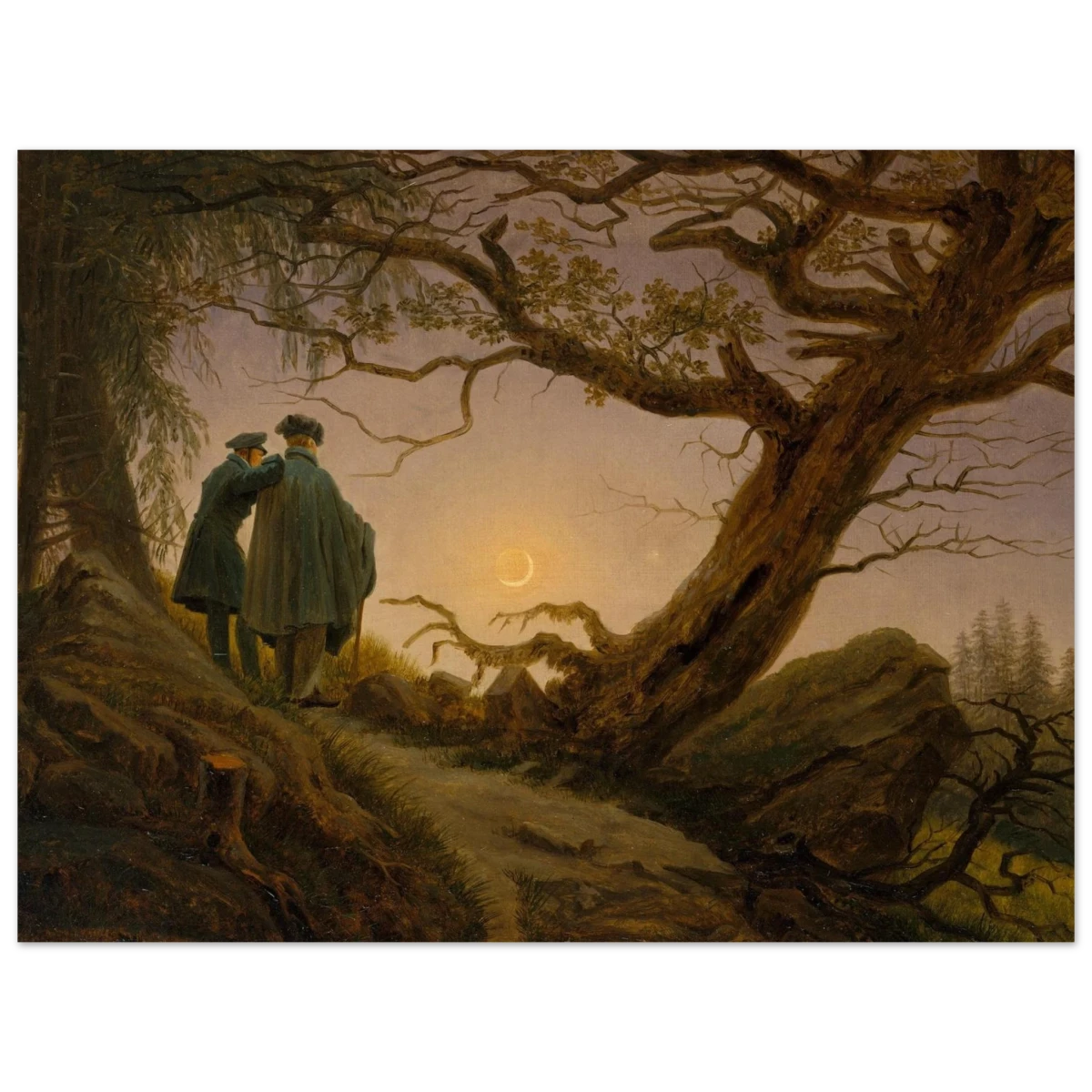 Two Men Contemplating the Moon by Caspar David Friedrich | Romantic Landscape Wall Art Print - Fine Art Poster - 30x40 cm / 12x16″ -