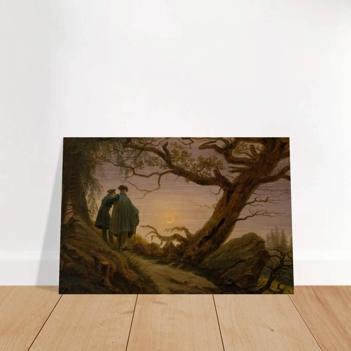 Two Men Contemplating the Moon by Caspar David Friedrich | Romantic Landscape Wall Art Print - Brushed Aluminum Print - 20x30 cm / 8x12″ -