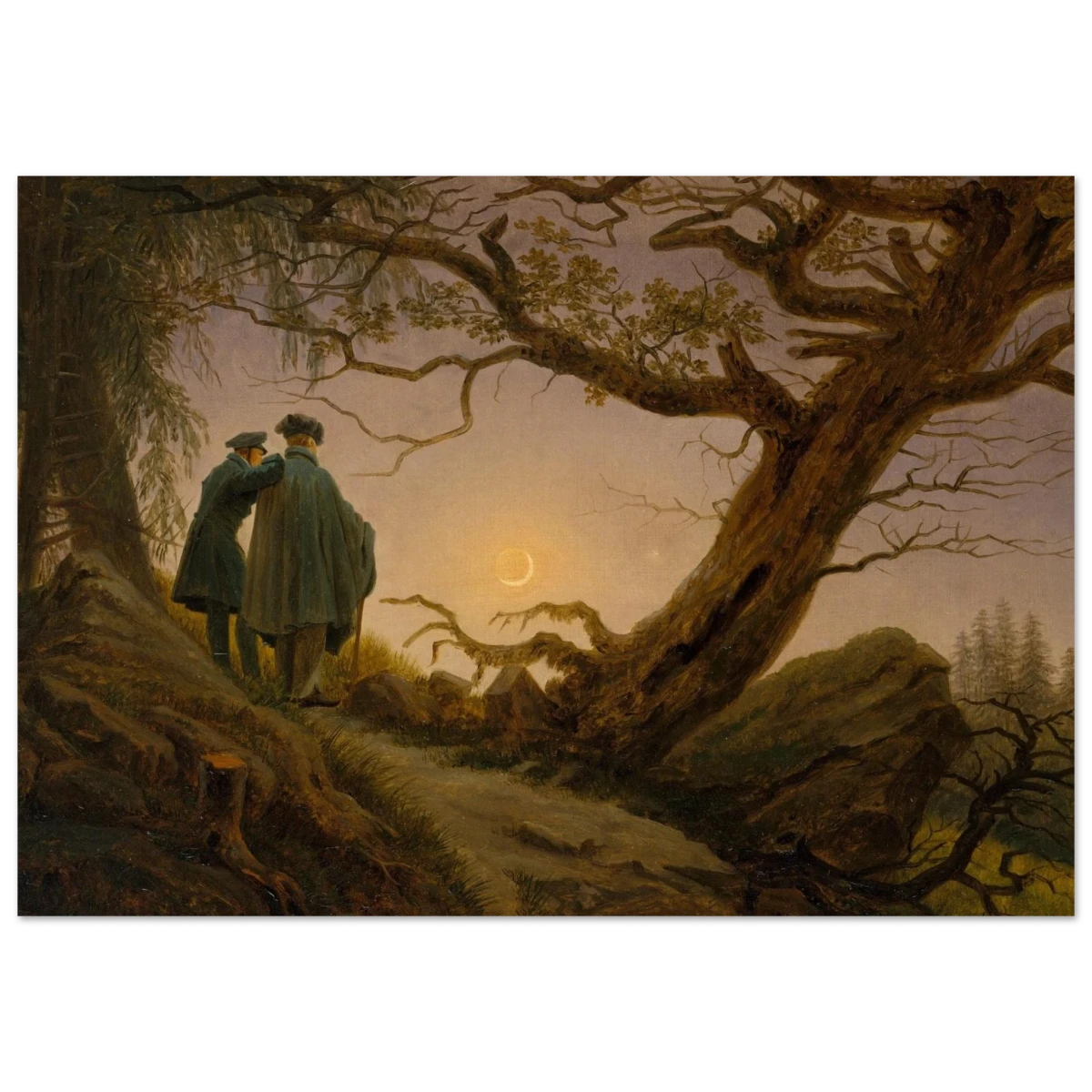 Two Men Contemplating the Moon by Caspar David Friedrich | Romantic Landscape Wall Art Print - Fine Art Poster - 70x100 cm / 28x40″ -