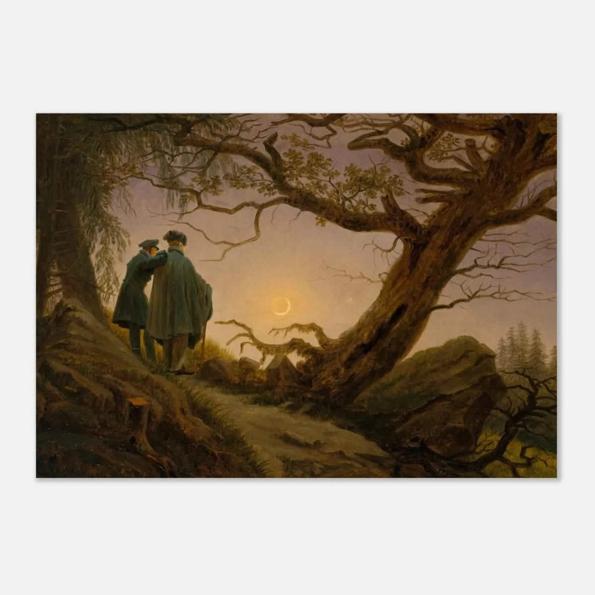 Two Men Contemplating the Moon by Caspar David Friedrich | Romantic Landscape Wall Art Print - Aluminum Print - 70x100 cm / 28x40″ -