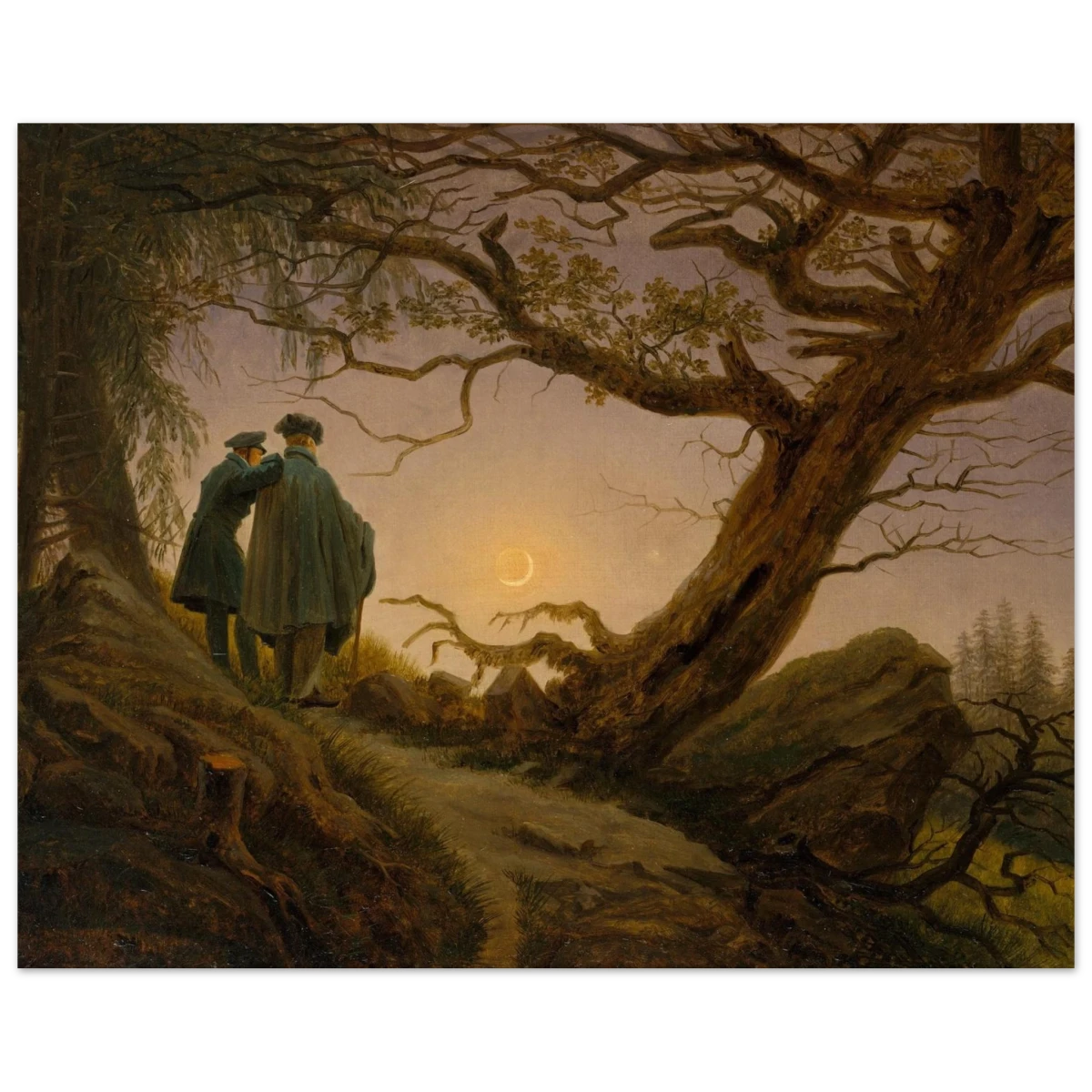 Two Men Contemplating the Moon by Caspar David Friedrich | Romantic Landscape Wall Art Print - Fine Art Poster - 40x50 cm / 16x20″ -