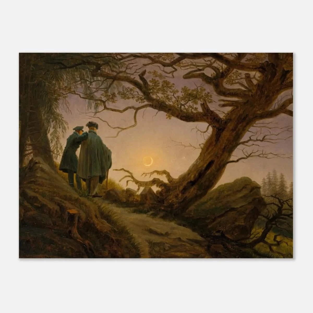 Two Men Contemplating the Moon by Caspar David Friedrich | Romantic Landscape Wall Art Print - Aluminum Print - 30x40 cm / 12x16″ -