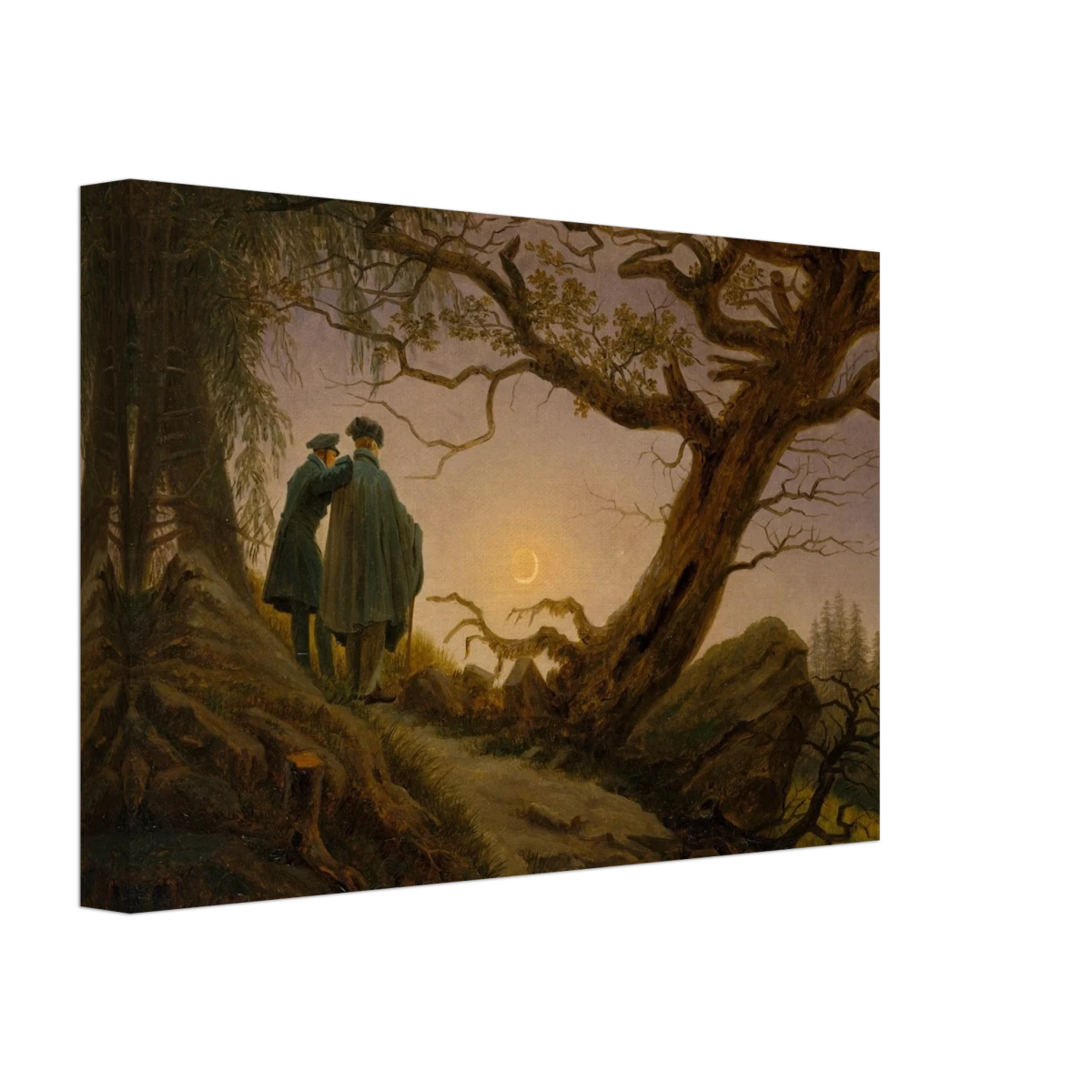 Two Men Contemplating the Moon by Caspar David Friedrich | Romantic Landscape Wall Art Print - Canvas - 20x30 cm / 8x12″ -