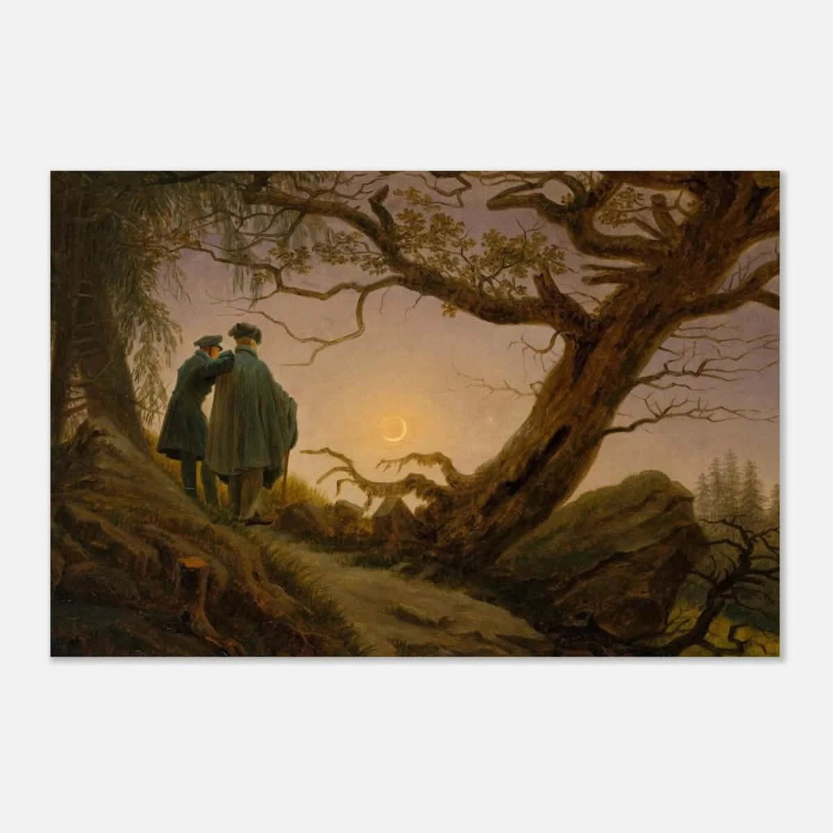 Two Men Contemplating the Moon by Caspar David Friedrich | Romantic Landscape Wall Art Print - Aluminum Print - 20x30 cm / 8x12″ -