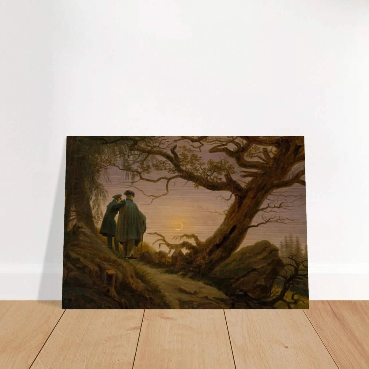 Two Men Contemplating the Moon by Caspar David Friedrich | Romantic Landscape Wall Art Print - Brushed Aluminum Print - 70x100 cm / 28x40″ -