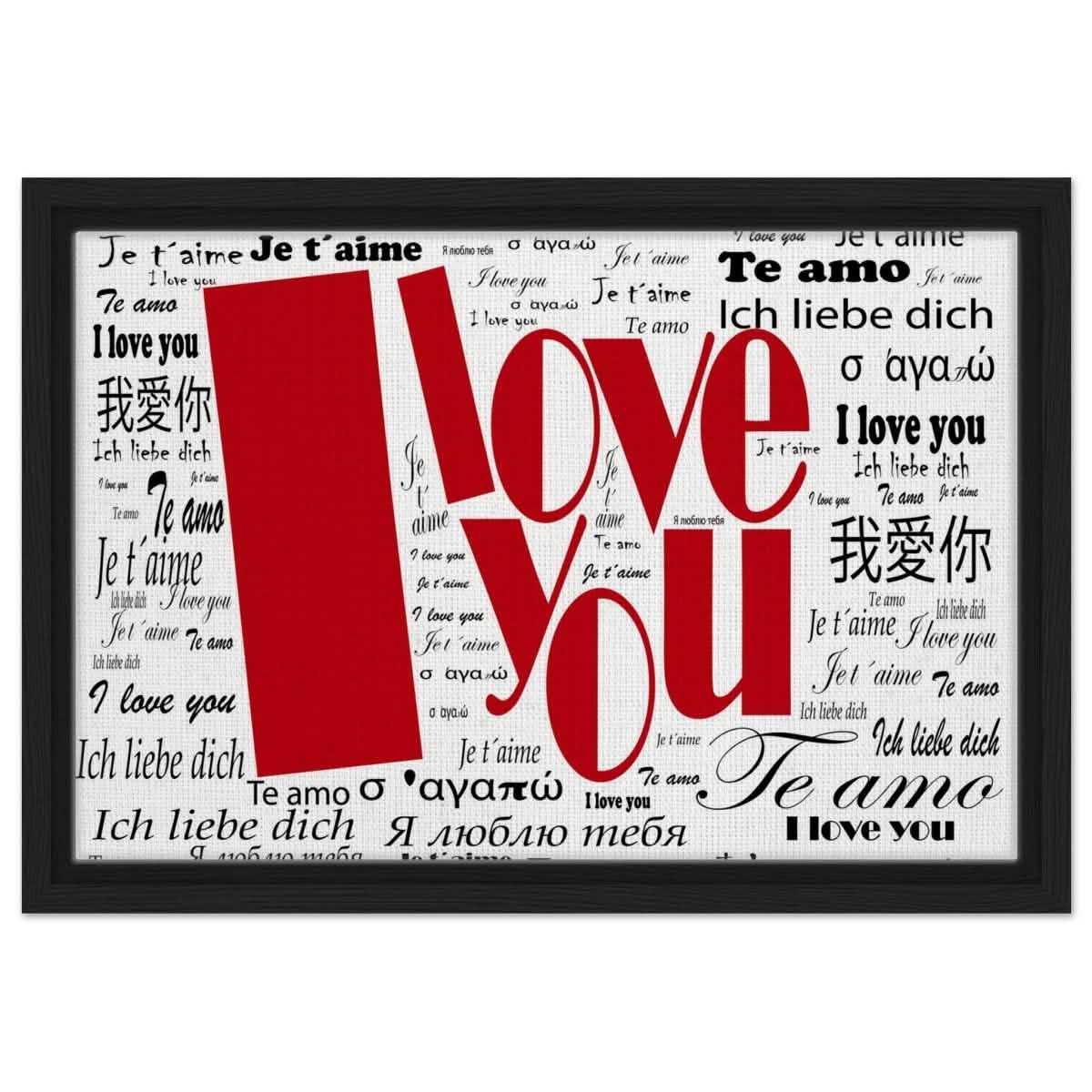 Universal Affection - I Love You in Every Language | Digital Pop Art - Framed Canvas - 30x45 cm / 12x18″ - Black frame