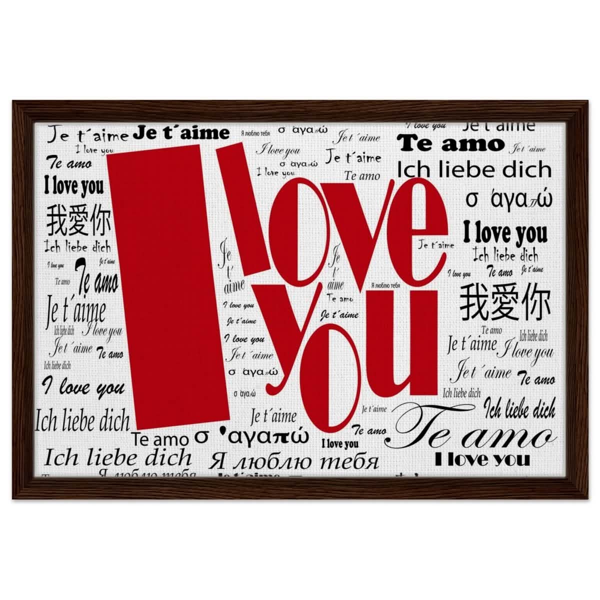 Universal Affection - I Love You in Every Language | Digital Pop Art - Framed Canvas - 40x60 cm / 16x24″ - Dark wood frame