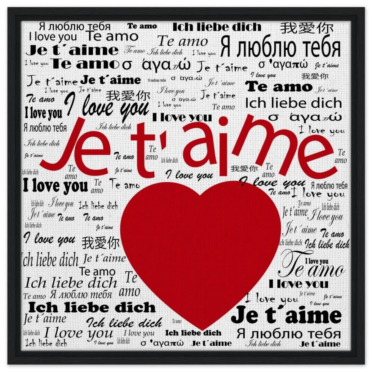 Universal Affection - I Love You in Every Language | Square | Digital Pop Art - Framed Canvas - 60x60 cm / 24x24″ - Black frame
