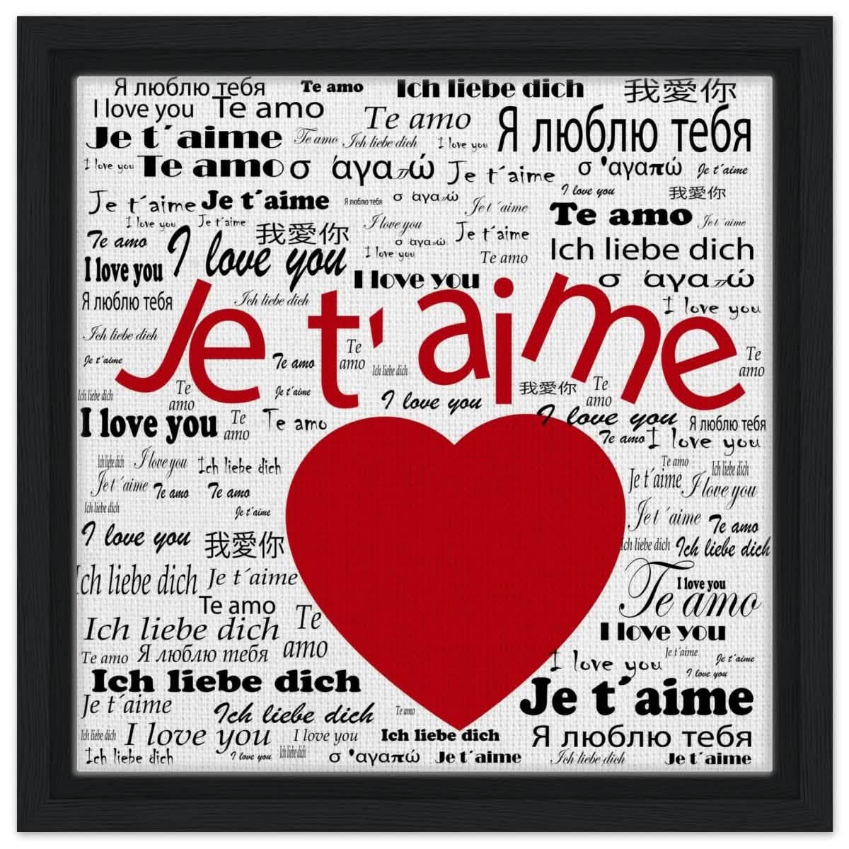 Universal Affection - I Love You in Every Language | Square | Digital Pop Art - Framed Canvas - 30x30 cm / 12x12″ - Black frame