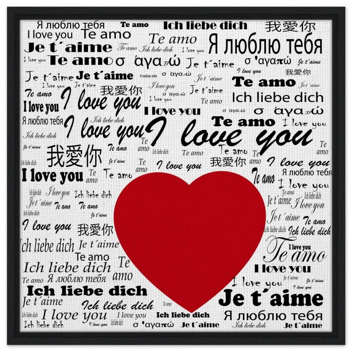 Universal Affection - I Love You in Every Language V02 | Digital Pop Art | Square - Framed Canvas - 60x60 cm / 24x24″ - Black frame