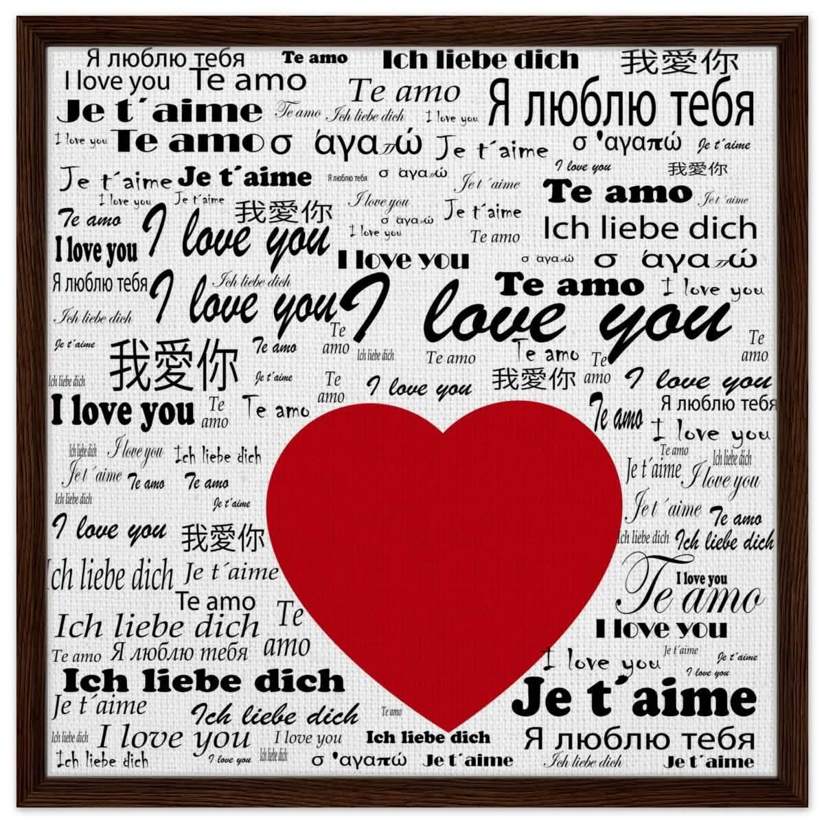 Universal Affection - I Love You in Every Language V02 | Digital Pop Art | Square - Framed Canvas - 60x60 cm / 24x24″ - Dark wood frame