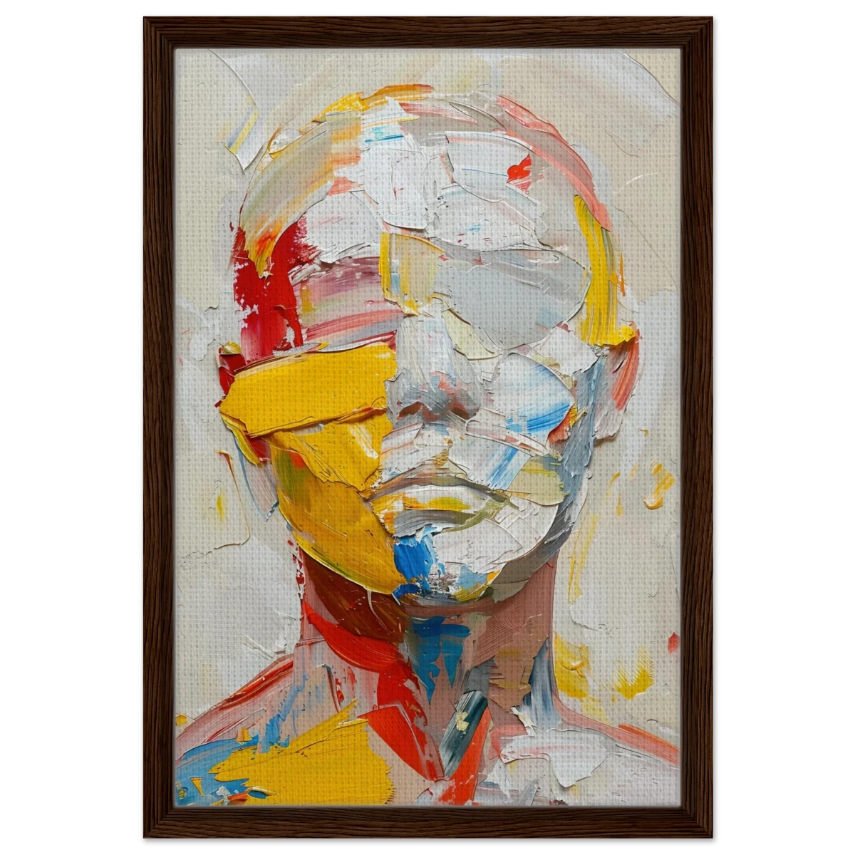"Unspoken Layers" – Abstract Expressionist Portrait | Wall Art Print - Framed Canvas - 40x60 cm / 16x24″ - Dark wood frame