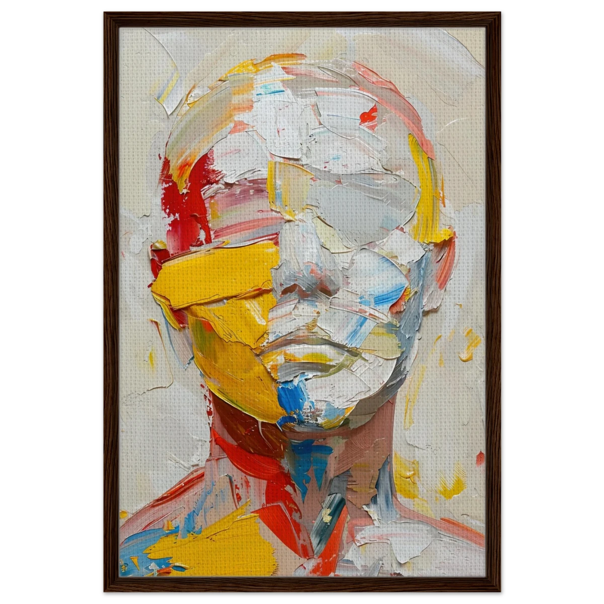 "Unspoken Layers" – Abstract Expressionist Portrait | Wall Art Print - Framed Canvas - 60x90 cm / 24x36″ - Dark wood frame