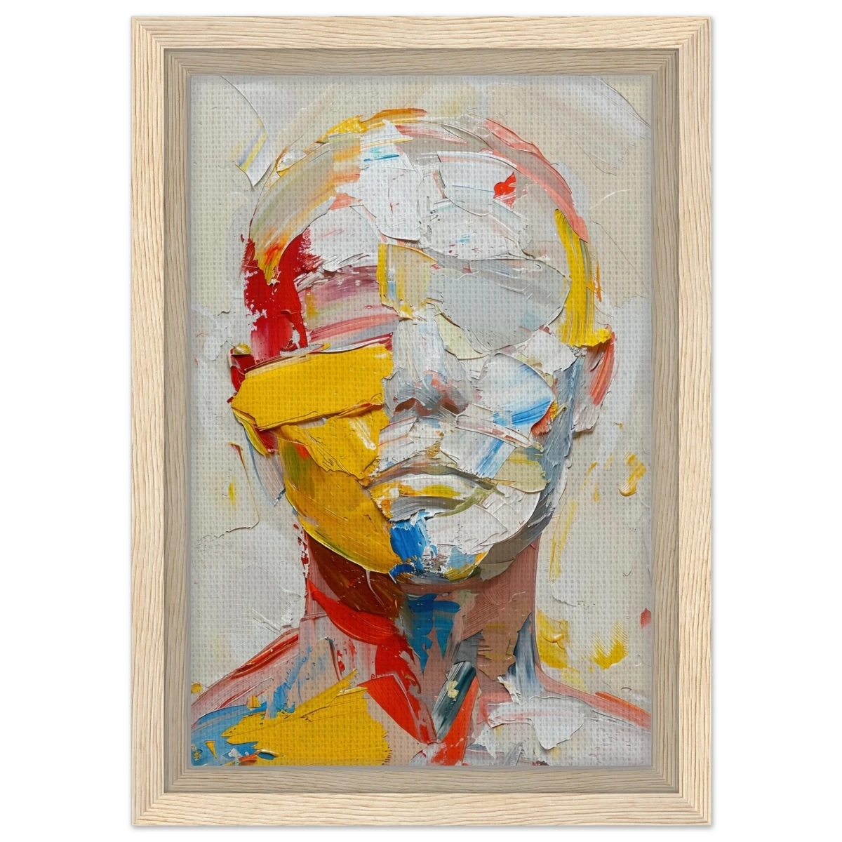 "Unspoken Layers" – Abstract Expressionist Portrait | Wall Art Print - Framed Canvas - 20x30 cm / 8x12″ - Wood frame