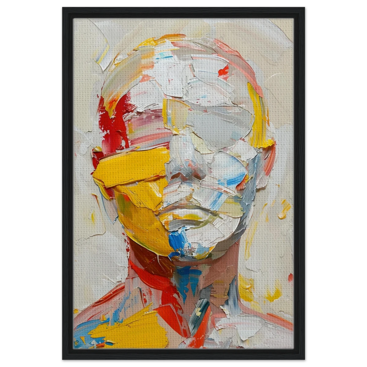 "Unspoken Layers" – Abstract Expressionist Portrait | Wall Art Print - Framed Canvas - 50x75 cm / 20x30″ - Black frame