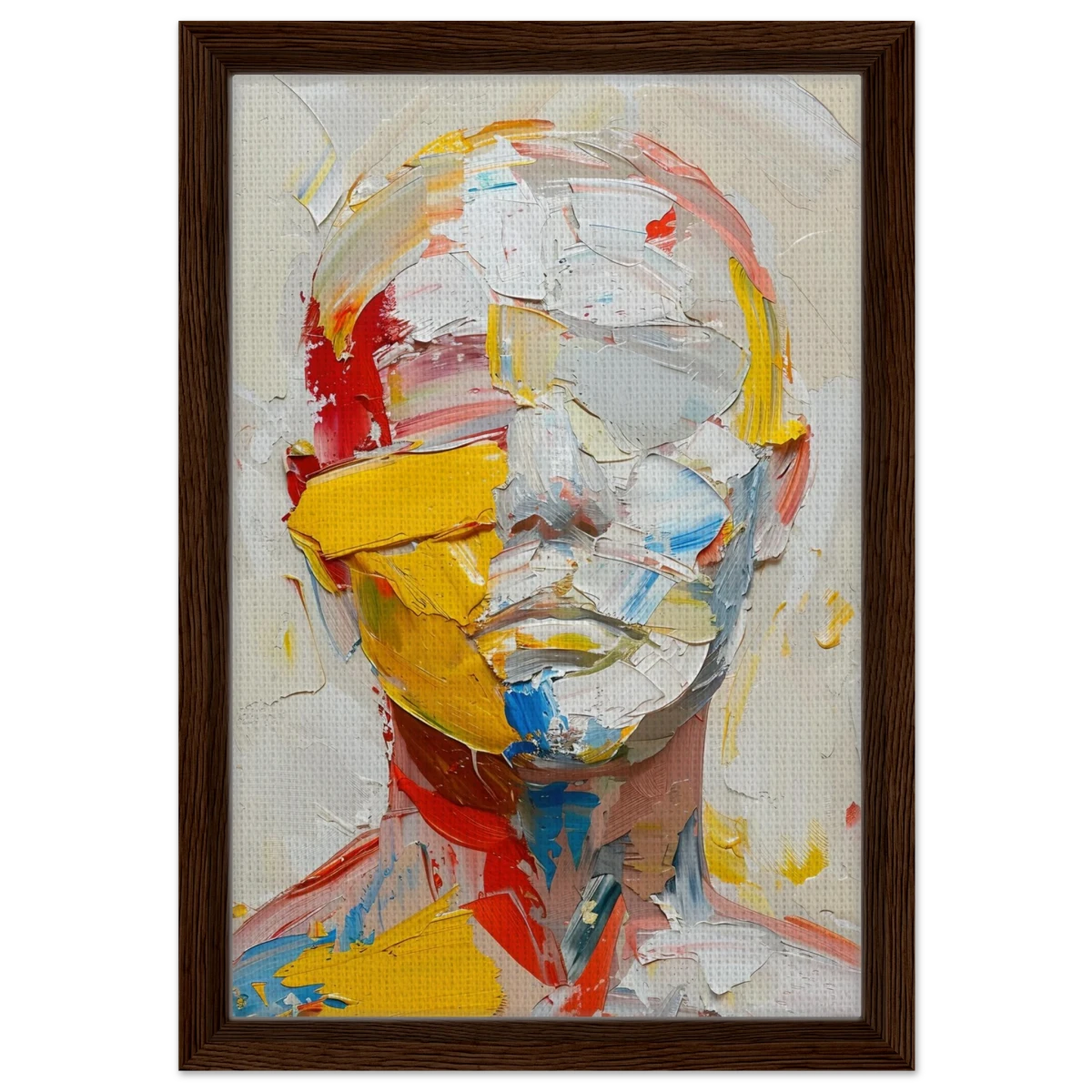 "Unspoken Layers" – Abstract Expressionist Portrait | Wall Art Print - Framed Canvas - 30x45 cm / 12x18″ - Dark wood frame