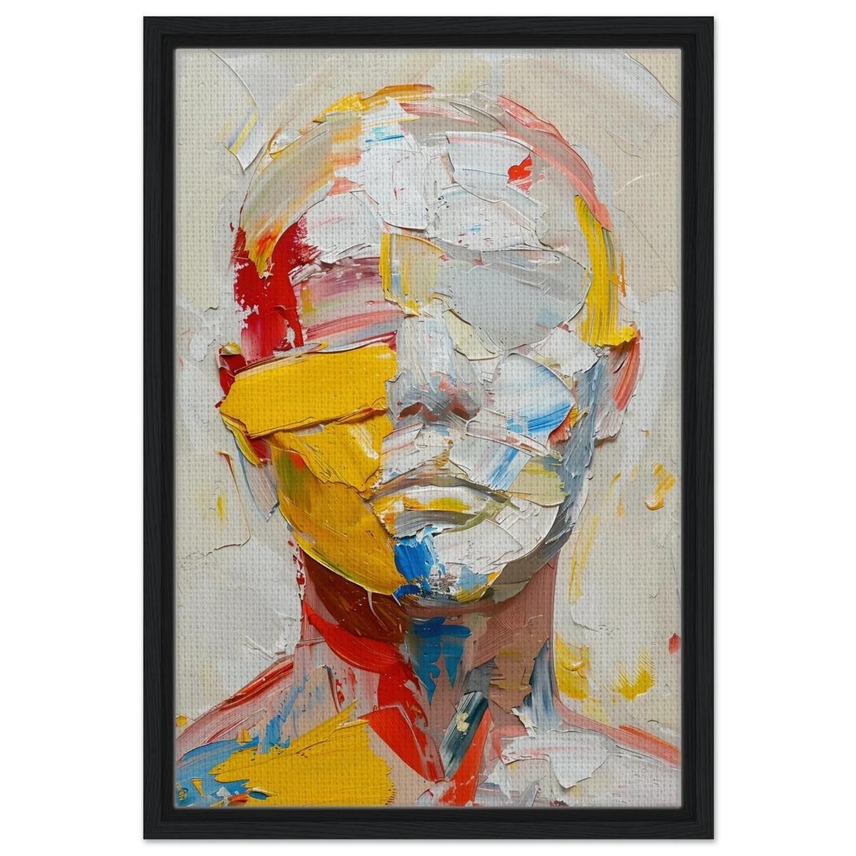 "Unspoken Layers" – Abstract Expressionist Portrait | Wall Art Print - Framed Canvas - 40x60 cm / 16x24″ - Black frame
