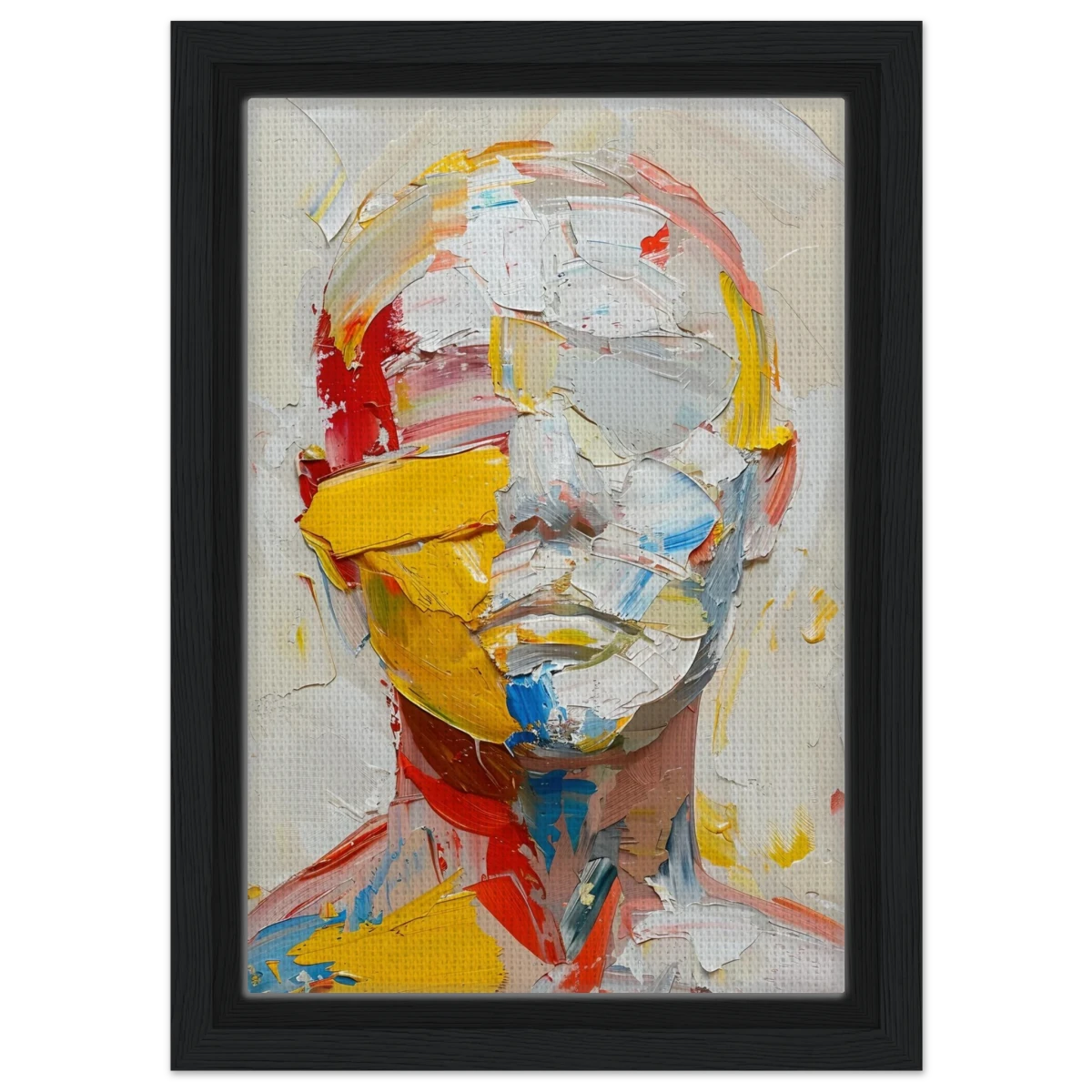 "Unspoken Layers" – Abstract Expressionist Portrait | Wall Art Print - Framed Canvas - 20x30 cm / 8x12″ - Black frame