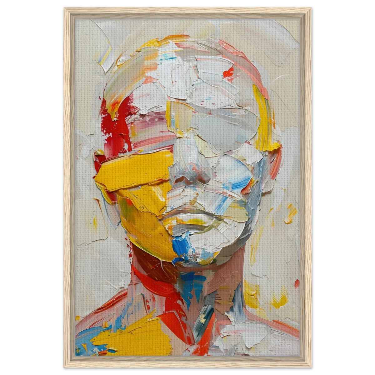 "Unspoken Layers" – Abstract Expressionist Portrait | Wall Art Print - Framed Canvas - 50x75 cm / 20x30″ - Wood frame