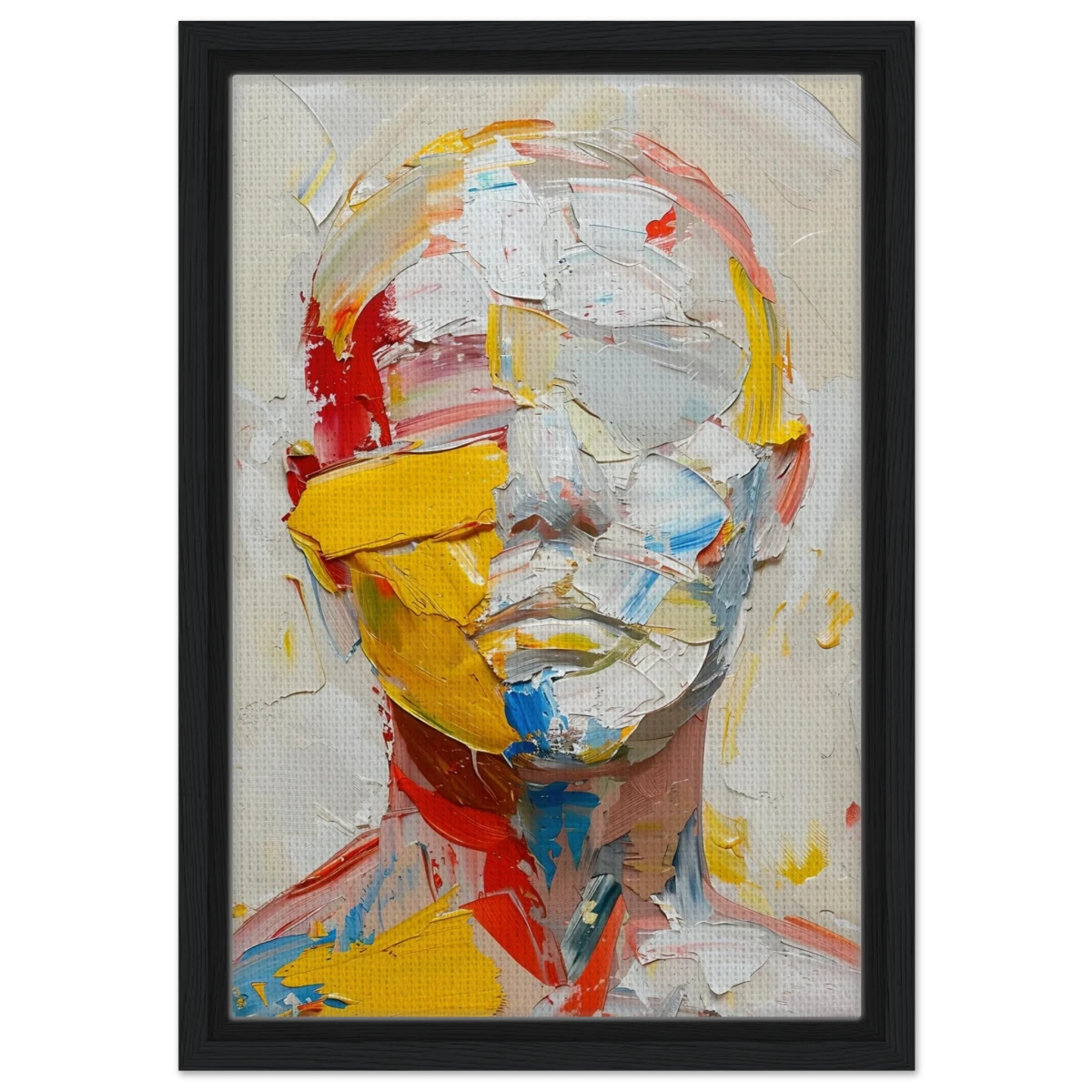 "Unspoken Layers" – Abstract Expressionist Portrait | Wall Art Print - Framed Canvas - 30x45 cm / 12x18″ - Black frame