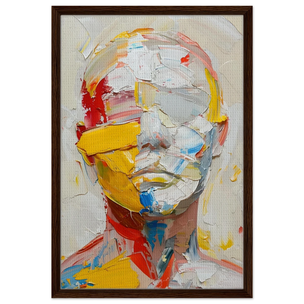 "Unspoken Layers" – Abstract Expressionist Portrait | Wall Art Print - Framed Canvas - 50x75 cm / 20x30″ - Dark wood frame