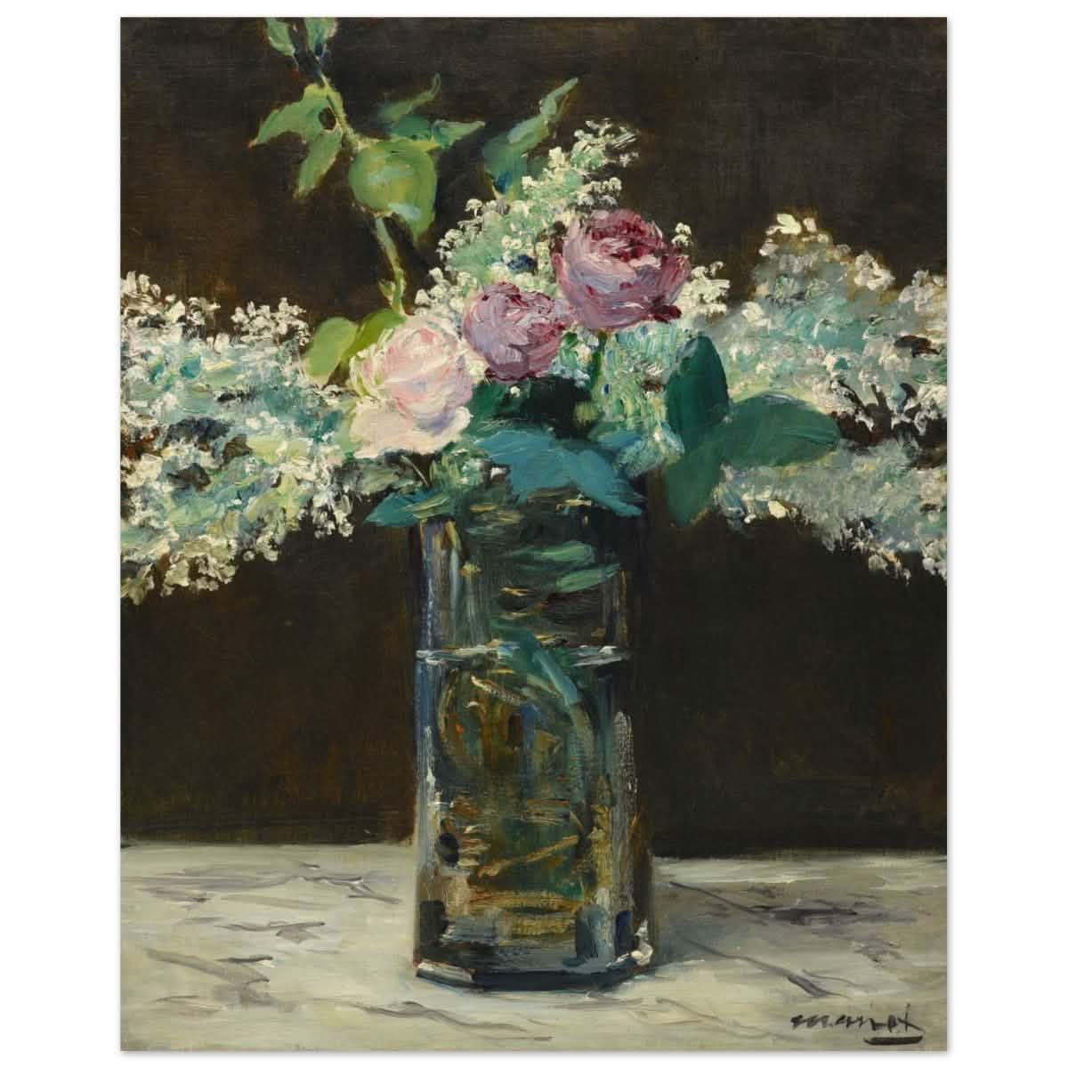 Vase of White Lilacs and Roses (1883) by Edouard Manet | wall art print - 40x50 cm / 16x20″ - Wood Prints -