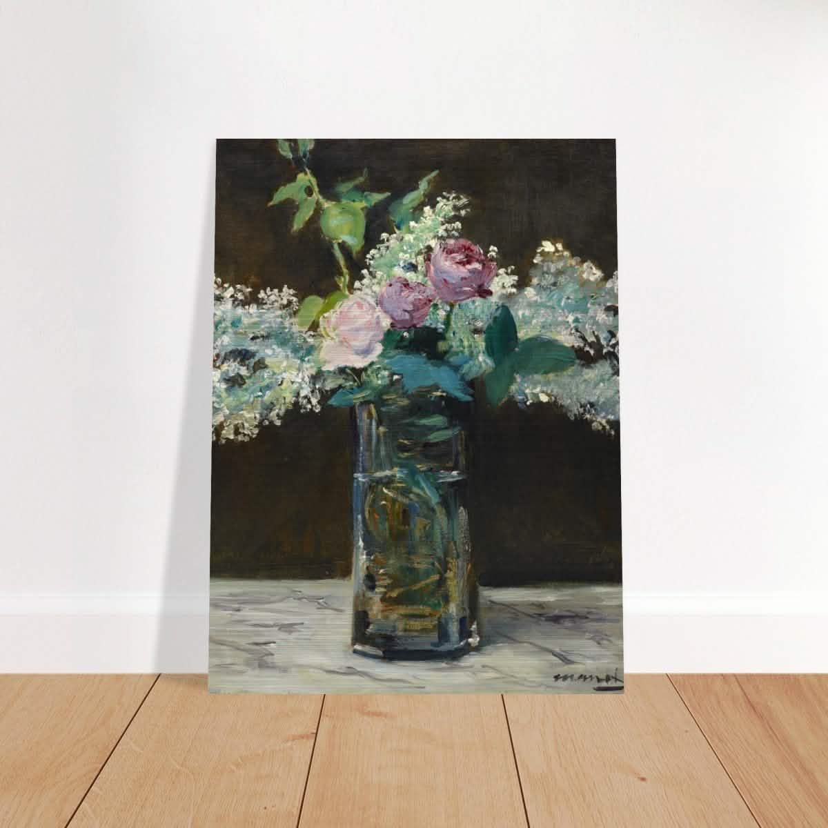 Vase of White Lilacs and Roses (1883) by Edouard Manet | wall art print - 60x80 cm / 24x32″ - Brushed Aluminum Print -