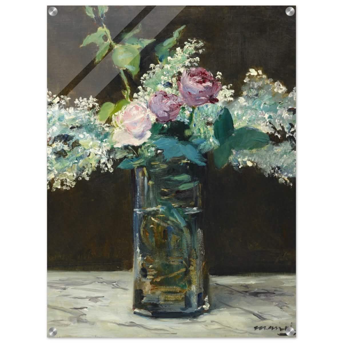Vase of White Lilacs and Roses (1883) by Edouard Manet | wall art print - 60x80 cm / 24x32″ - Acrylic Print -