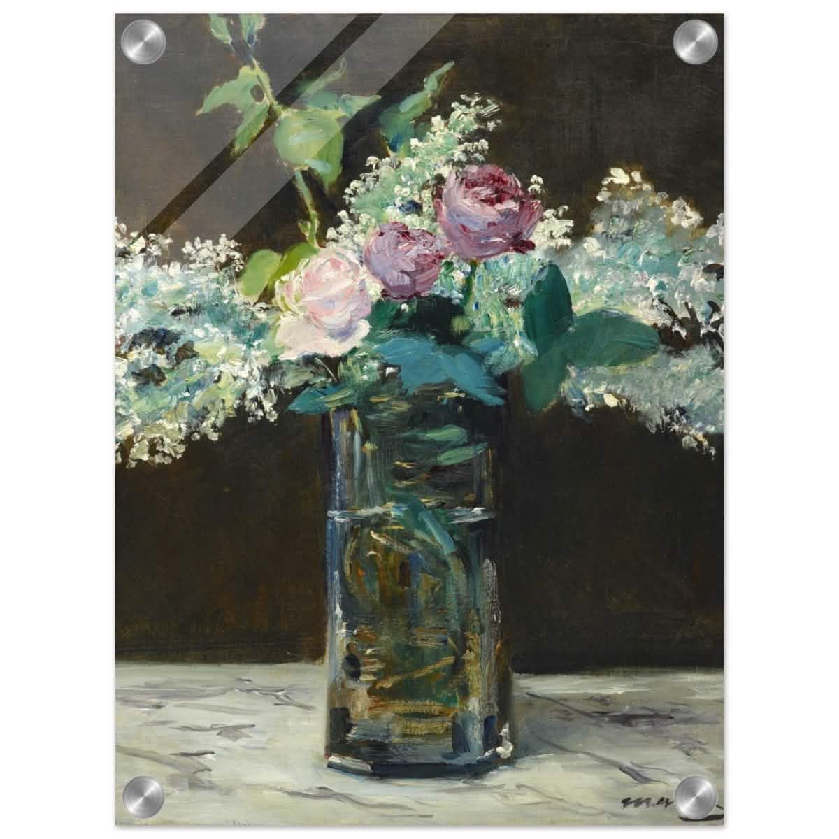Vase of White Lilacs and Roses (1883) by Edouard Manet | wall art print - 30x40 cm / 12x16″ - Acrylic Print -
