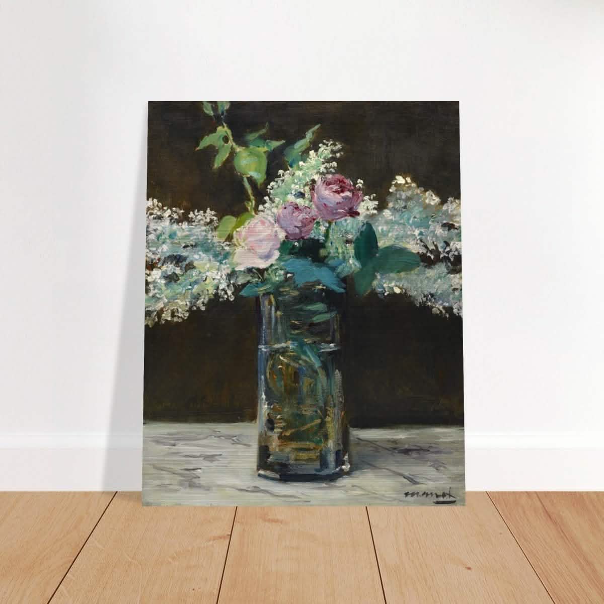 Vase of White Lilacs and Roses (1883) by Edouard Manet | wall art print - 40x50 cm / 16x20″ - Brushed Aluminum Print -