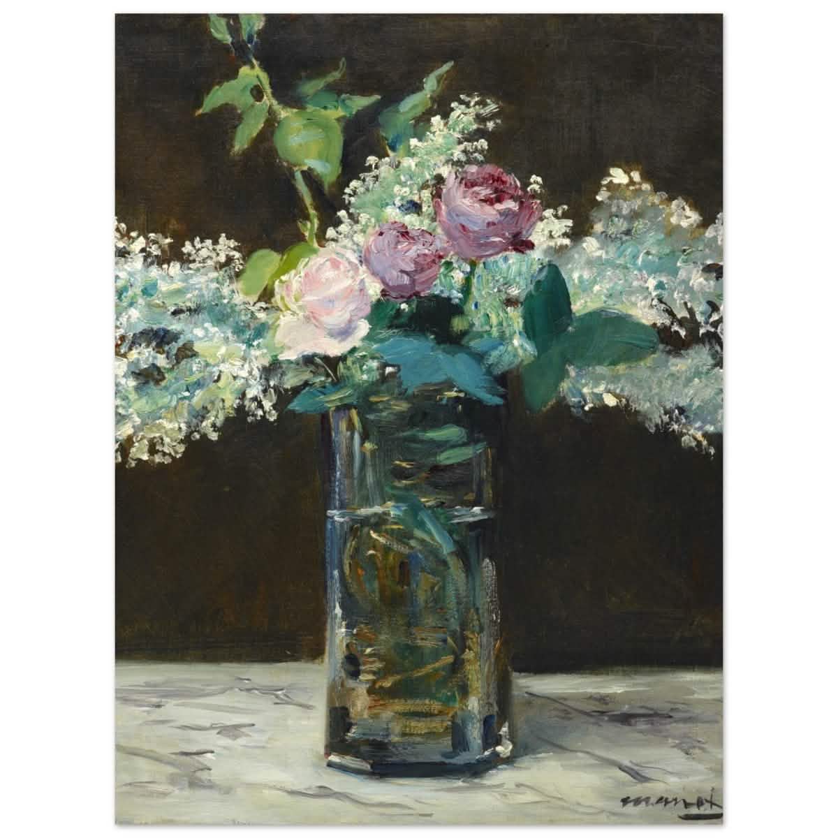 Vase of White Lilacs and Roses (1883) by Edouard Manet | wall art print - 30x40 cm / 12x16″ - Aluminum Print -