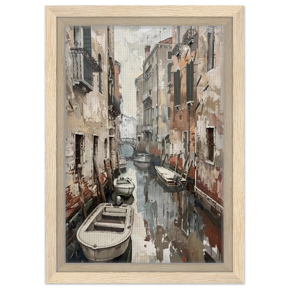 Venetian Canal Serenity – Gondola Boats Wall Art Print - Framed Canvas - 20x30 cm / 8x12″ - Wood frame