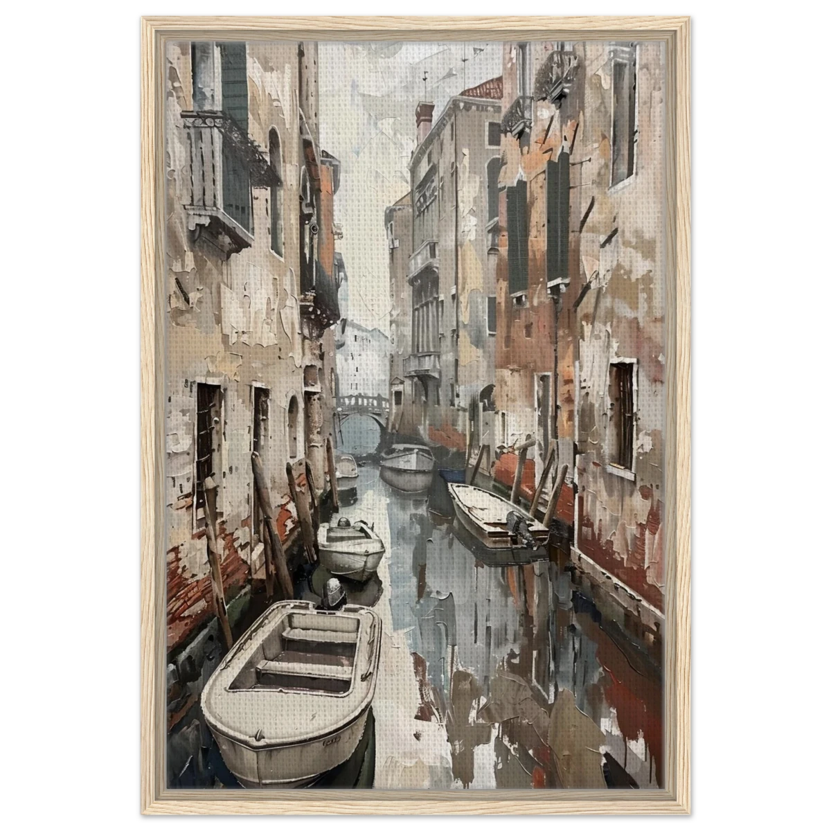 Venetian Canal Serenity – Gondola Boats Wall Art Print - Framed Canvas - 50x75 cm / 20x30″ - Wood frame