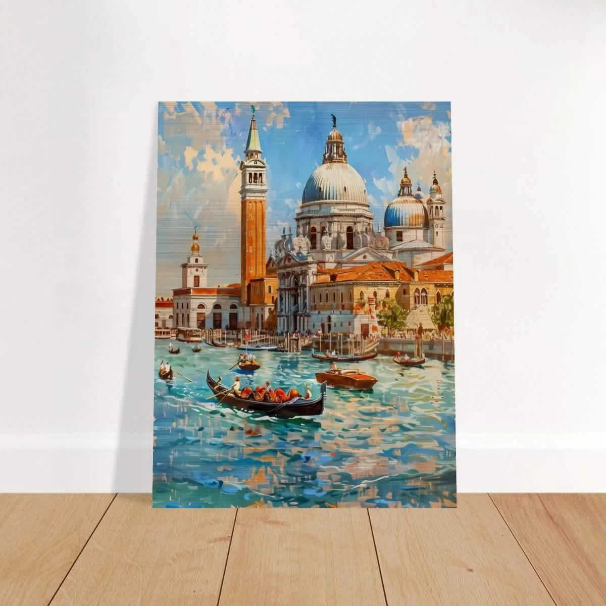 Venetian Grandeur – Gondolas on the Grand Canal Wall Art Print - Brushed Aluminum Print - 45x60 cm / 18x24″ -