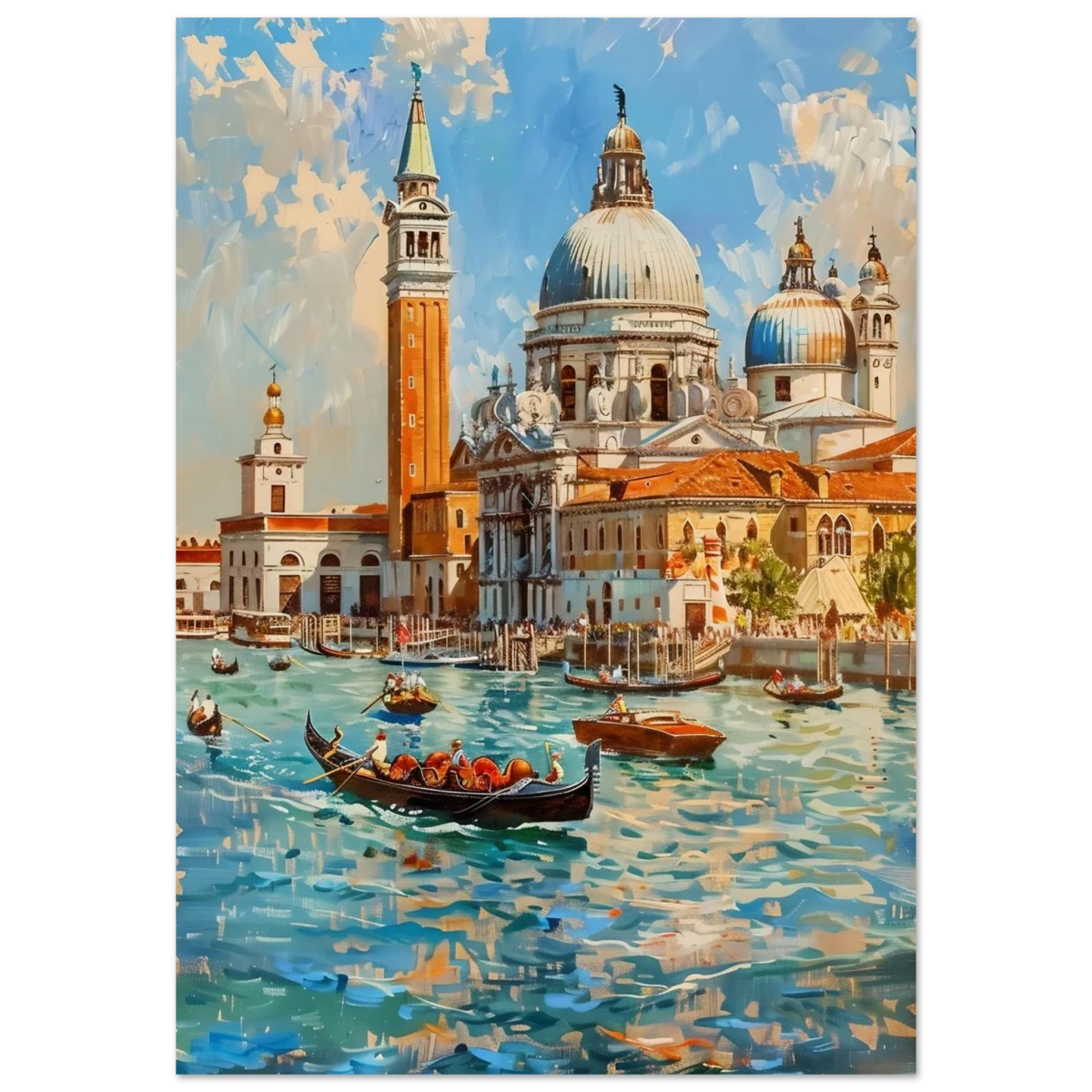 Venetian Grandeur – Gondolas on the Grand Canal Wall Art Print - Fine Art Poster - 70x100 cm / 28x40″ -