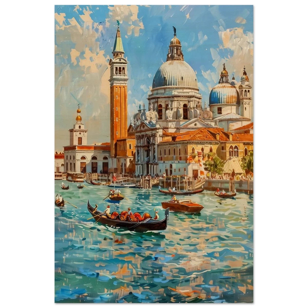 Venetian Grandeur – Gondolas on the Grand Canal Wall Art Print - Wood Prints - 20x30 cm / 8x12″ -