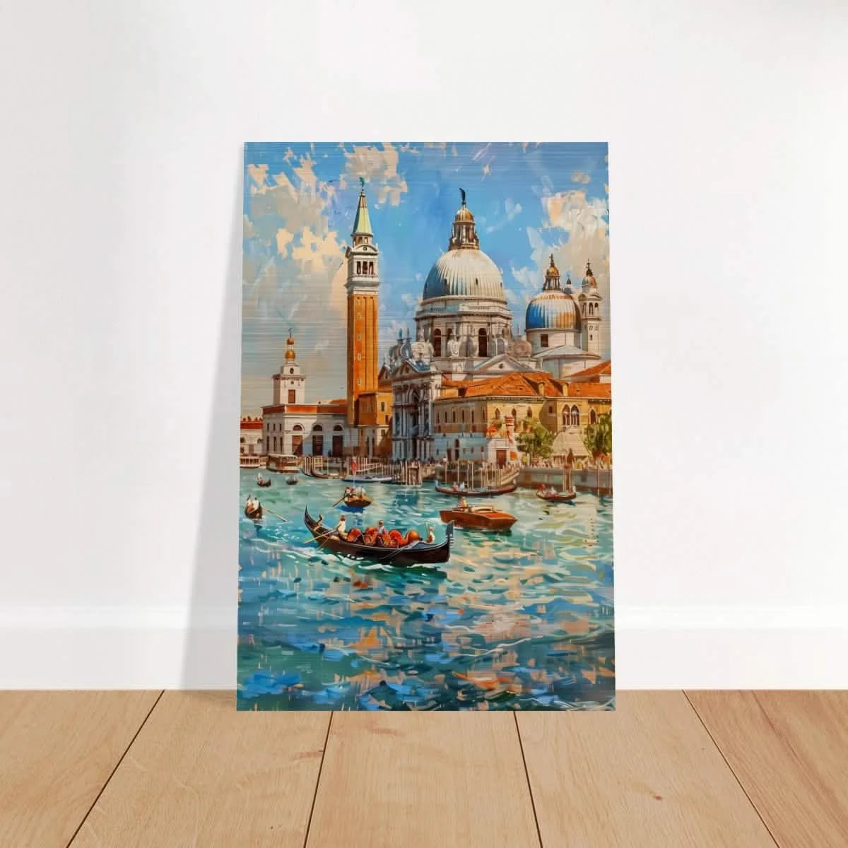 Venetian Grandeur – Gondolas on the Grand Canal Wall Art Print - Brushed Aluminum Print - 20x30 cm / 8x12″ -