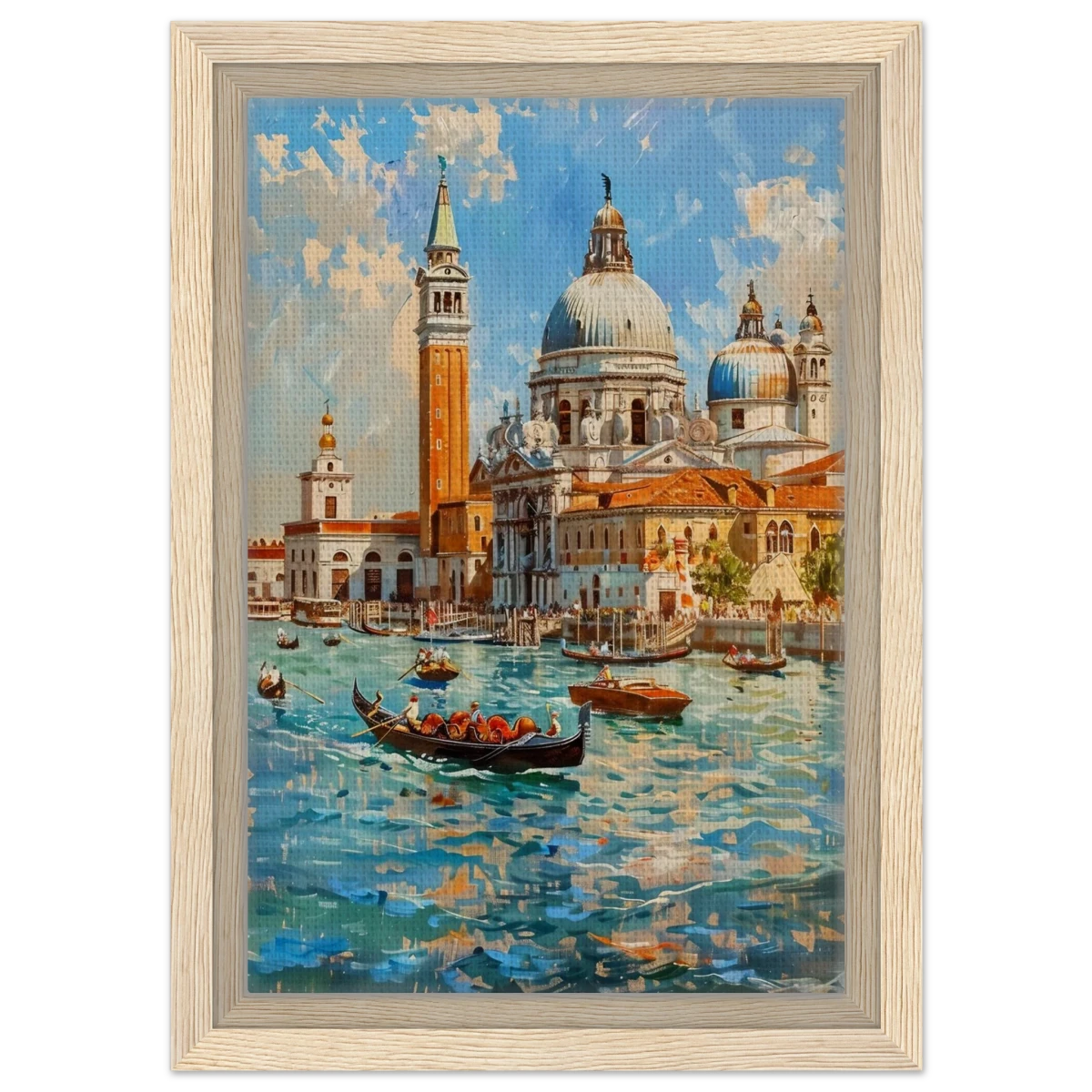 Venetian Grandeur – Gondolas on the Grand Canal Wall Art Print - Framed Canvas - 20x30 cm / 8x12″ - Wood frame
