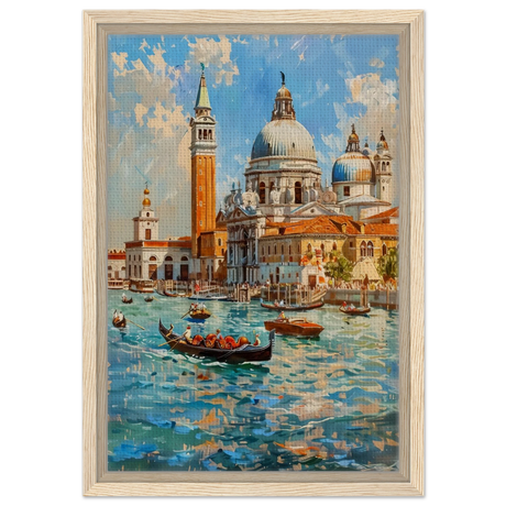 Venetian Grandeur – Gondolas on the Grand Canal Wall Art Print - Framed Canvas - 30x45 cm / 12x18″ - Wood frame