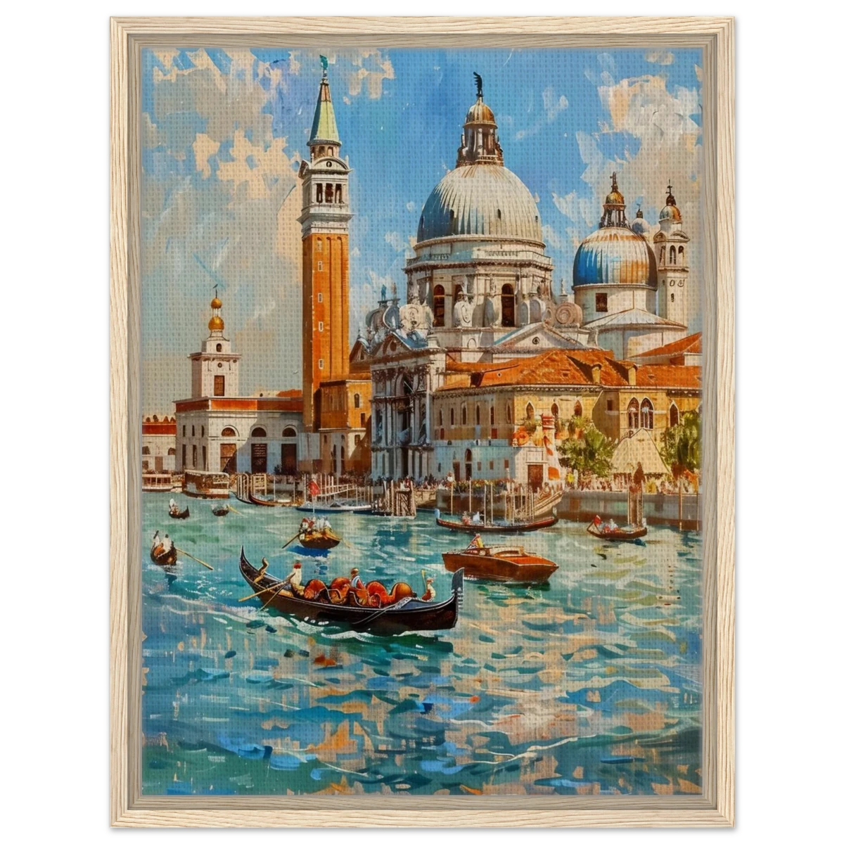 Venetian Grandeur – Gondolas on the Grand Canal Wall Art Print - Framed Canvas - 45x60 cm / 18x24″ - Wood frame