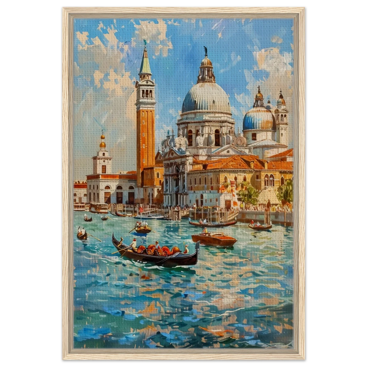 Venetian Grandeur – Gondolas on the Grand Canal Wall Art Print - Framed Canvas - 50x75 cm / 20x30″ - Wood frame