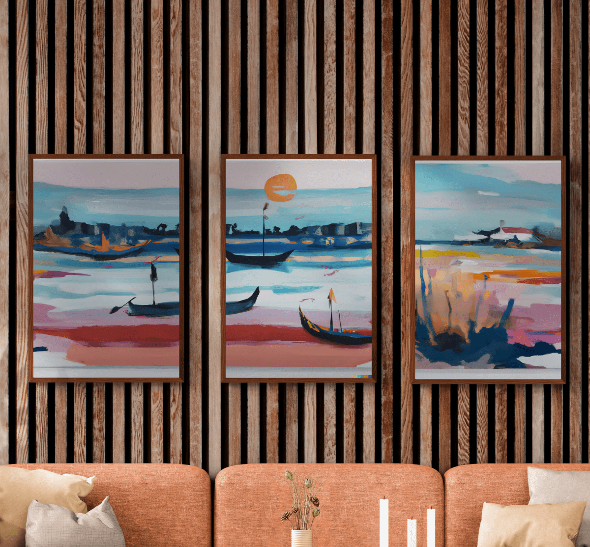 "Venetian Waters – Set of 3" – Abstract Gondola Serenity | wall art trio set - Canvas - 30X45 CM / 12X18″ -