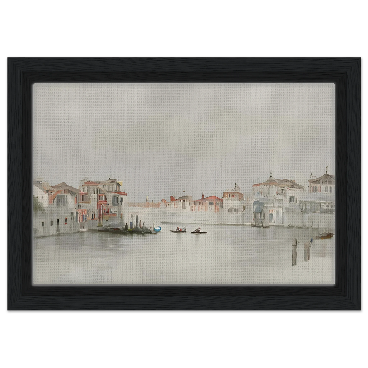 Venetian Whispers – Serene Canal Wall Art Print - Framed Canvas - 20x30 cm / 8x12″ - Black frame